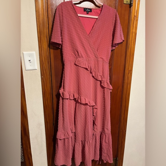 Lulus Dresses & Skirts - LULU’S Pink Flutter Sleeve Wrap Midi Dress Women’s Size Medium